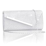 Larcenciel Silber Clutch, Metallic Abendtasche mit Abnehmbarer Kette, Glitzer Pailletten Handtasche für Damen, Elegante Crossbody Envelope Umhängetasche für Hochzeit, Party, Bankett, Date (23x5x12cm)