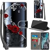 Handyhülle für Nokia C32 Hülle PU Leder Schutzhülle Klappbar mit Kartenfach Ständer Handytasche mit Kameraschutz Flip Case Klapphülle für Nokia C32, silberner Schmetterling