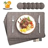 LUOJINYI Tischsets Abwaschbar, 6er Set Leinenimitat Lederoptik Platzset und Untersetzer, Hitzebeständig Doppelseitigen, 30x43cm Tischuntersetzer rutschfest für Hause Küche Restaurant und Hotel(Grau)