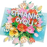 POPWOW Blumen-Dankeskarte, Pop-Up-Karte, Tulpen, 3D-Grußkarten, Geschenke für Geburtstag, Muttertag, Jahrestag, Valentinstag, Mutter, Ehefrau, 12,7 x 17,8 cm – inklusive Umschlag und Nachricht