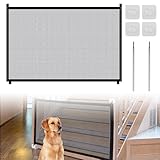 DASIAUTOEM Türgitter Hunde, Türschutzgitter 100x78cm, Treppenschutzgitter mit 4 Klebehaken, Treppenschutzrollo Türgitter Hund und Baby, Einziehbares Ausziehbare Hundebarrieren für Baby, Haustier