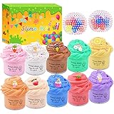 Fluffy Slime Set 12er-Pack Butter Schleim,10 Farben mit 2 Anti-Stress-Bällen, Einhorn und Zubehör für Obstschleim,Schleim Kinder Duftend Putty Spielzeug,Geschenk zum Stressabbau für Jungen und Mädchen