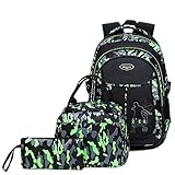 ZHIERNA Schulrucksack Jungen Teenager Rucksack Kinder Schultaschen Kinderrucksack Camouflage Rucksäcke Jugendliche Teens Schule Daypacks Schultertaschen Set Mit Lunchtasche und Federmappe