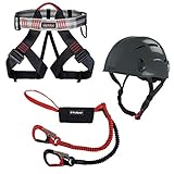 ALPIDEX Kletterhelm Klettergurt + Stubai Klettersteigset Basic 3.0, Farbe:Mountain Grey, Größe:Gurt - Universalgröße/red Pepper