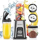 Smoothie Mixer, Apritsce 800W Standmixer Smoothie Maker, Blender Elektrisch mit 2 Flasche und 300ML Mahlbecher, Smoothie Maker to go für Smoothies, Shakes, Gesunde Getränke