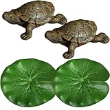Deko Garten Schildkröte Figuren, Schildkröte Deko für Miniteich, Garten und Indoor, 4 Stück Mini Teich Dekoration, für Garten Zinkwanne, Teich Balkon, Terrasse, Gartenteich und Teichdeko Geschenk