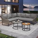 NQSLDM Lounge Möbel Outdoor für 5-6 Personen, Terassenmöbel Außen mit 2 Couchtisch und Sitzkissen, Balkonmöbel Set mit Rückenlehne, Wetterfeste Loungemöbel, für Terrasse und Familientreffen, Grau