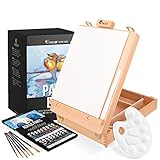 Acrylfarbe Set für Künstler 34-teilige - mit Malkoffer für Erwachsene aus Holz, Staffelei 24 Tuben Acrylfarben, 6 Malpinsel, Leinwand, Spachtelmesser und Mixpalette