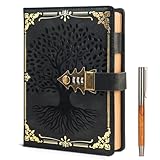 WEMATE Tagebuch mit Schloss und Geschenkbox, A5, 260 Seiten, nachfüllbar, Hardcover Passwort Notizbuch, Vintage Lock Journal, Mädchen, Männer, Studenten, 21,8 x 14,7 cm (Schwarz)