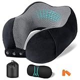 Jiancrate Nackenkissen Flugzeug, Nackenhörnchen Erwachsene, Reisekissen Memory Foam, Verstellbares Reisekopfkissen Reise, Schmalem Rückenteil, Travel Neck Pillow mit Schlafmaske, Ohrstöpsel, Schwarz