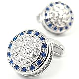 MFYS Jewelry Herren-Manschettenknöpfe, blaue Strasssteine, Manschettenknöpfe in exquisiter Aufbewahrungsbox, Kupfer, Kristall, Strass