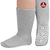 ZFSOCK Diabetiker Socken Herren Damen: ABS Stoppersocken Griffen Diabetikersocken Ohne Gummibund Rutschfeste Noppen Extra Weite Antirutschsocken Baumwolle Ohne Gummi Komfortbund 3 Paar 39-46 Grau