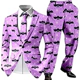 Caxndycing Halloween Anzug Herren Kürbis Farbblock Outfits Schmale Passform Inklusive Anzugjacke Blazer 3D Pumpkin Druck Set Party Lustige Abschlussball Anzüge für Karneval
