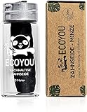 EcoYou Zahnseide nachhaltig aus Bambus-Aktivkohle im plastikfreien, wiederverwendbaren Glas-Flakon - vegan mit Minz Geschmack - schwarz - 30 m