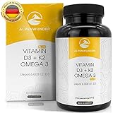 Alpenwunder Vitamin D3 und K2 + Omega 3 Fischöl Kapseln hochdosiert, 100% MADE IN GERMANY, 180 hochwertige Vitamin D3+K2 und Omega 3 Fischölkapseln, hergestellt gemäß DIN EN ISO 9001
