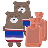 infactory 2er-Set Kinder-Wärmflaschen mit Teddybär-Bezug, 1 Liter