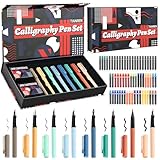 Kalligraphie-Stift-Set, Füllfederhalter mit 8 verschiedenen austauschbaren Federn mit 60 Tintenpatronen (12 Farben) zum Schreiben und Zeichnen, Kalligraphie-Sets für Anfänger Kinder und Erwachsene.