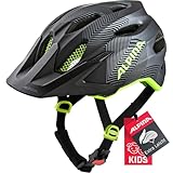 Alpina Carapax JR. - Leichter, Robuster & Sicherer Fahrradhelm Mit Fliegennetz & Optionalen LED-Licht Für Kinder, Black-neon-Yellow, 51-56 cm