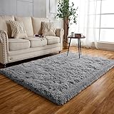 Achiiso Hochflorteppich,Grau Flauschiger Schlafzimmer Teppich,Wohnzimmer Teppich Weicher Gemütlicher Teppich (Grau,60 * 120cm)