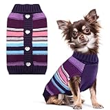 SKXEO Gestreifter Hunde-Pullover, Kaltes Wetter Kabelstrick, klassischer Rollkragenpullover Dicke warme Pullover Kleidung für kleine bis mittelgroße Hunde Kleidung(Violett gestreift,M)