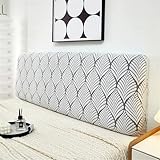 Hearda Blattmuster Bett Kopfteil Hussen Einzel/Doppel, Strecken Bett Kopfteil Bezug, Staubdicht Bettkopfteil All-Inclusive Bettkopfteil Bezug für Schlafzimmer Bett Dekor (Grau,120cm)