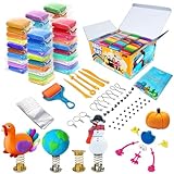 Modelliermasse Kit - 50 Farben Lufttrockener Magischer Knete für Kinder, DIY Formton mit werkzeugen, Tierisches Zubehör, Kunsthandwerk Geschenk für Jungen und Mädchen im Alter von 6+ Jahren