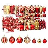 SHareconn Weihnachtskugeln Weihnachtsdeko Set Rot und Gold 106 STK in 24 Farben, Bruchsichere Weihnachtsschmuck Bälle Dekoration für Weihnachtsbaum, Tolle für Weihnachtsfeier Hochzeit