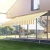 Ikodm Klemmmarkise mit Handkurbel 300cm Gelb Weiß Balkonmarkise ohne Bohren, UV-beständig 50+ höhenverstellbar Sonnenschutz wasserabweisend, einfache Montage