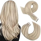 Moresoo Tape Extensions Echthaar Blond 40 cm Skin Weft Haarverlängerung Echthaar Tape in Extensions Aschblond mit Platinblond Remy Unsichtbar Tape in Extensions Echthaar 20 Stück 50 Gramm #18/613