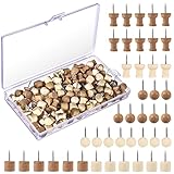 150 Stück Pinnadeln Holz, Reißzwecken Holzkopf Pinnwandnadeln mit Aufbewahrungsbox Reißnägel für Pinnwand Korktafel Weltkarte Büro Schule Zuhause (6 Stile)