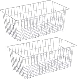 SANNO Drahtkorb Aufbewahrungskorb 24cm x 40cm 2er Set, Kühlschrank Organizer Allzweckkorb Brotkorb aus Eisen mit PE-Beschichtung, Weiss, mit eingebautem Griff