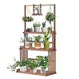 unho Blumenständer Holz, Blumentreppe 3 Ebenen, Pflanzentreppe mehrstöckig, Holzregal für Indoor Outdoor Garten Balkon, 79x36.5x145cm
