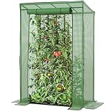 LARMNEE Gewächshaus, Tomatengewächshaus, Gewächshaus Klein, Foliengewächshaus, Tomatenhaus Stabil, mit PE Gitterfolie und Tür zum Aufrollen, 100 x 50 x 150 cm, Gemüse, Blumen, Garten, Grün EGN15GH02G1