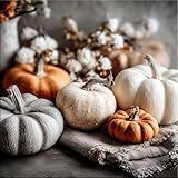 artissimo, Glasbild, 30x30cm, AG5695A, Herbst-Bild Cozy Home I Kürbis – Wandbild Wohnzimmer Esszimmer Schlafzimmer – Herbstdeko/Wanddeko in Beige Grau Erdtönen – Scandi, Landhaus, Boho,modern