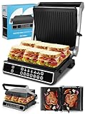 MalTec Kontaktgrill mit Auffangschale SM5000W-PRO Elektrogrill 2500W Panini Sandwichmaker, 3 Frittierstufen, 5 Programme, Abnehmbare Platten