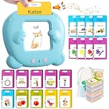 Winnrok Sprechende Lernkarten Deutsch Englisch,Sprachförderung Lernspielzeug für Kinder ab 2-6 Jahr,224 Wörter 112 Blätter Lernkarten,Sprachspiele Interaktives Spielzeug für Mädchen Jungen-Blau