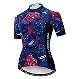 Damen Sommer Kurzarm Radtrikot Fahrrad MTB Bike Shirt Outdoor Sport - Blau - Etikett L (Brust 88/97 cm)