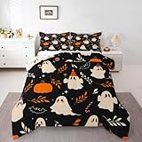 Homemissing Glückliches Halloween Bettdecke 155x220cm Kids Cute Ghost Steppbett für Jungen Mädchen Teens Schwarzes Horror Thema 4-Jahreszeiten Bettdecke Atmungsaktive Steppdecke Kürbis Hexerei