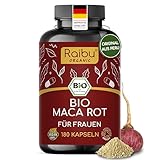 Bio Maca Rot, 180 Kapseln - 3.200 mg je Tagesdosis (entspricht 12.800 mg Maca-Wurzel aus Peru) Für Frauen - Mit natürlichem Vitamin C aus Acerola - Hochdosiert, vegan & laborgeprüft