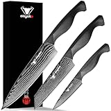 Aisyoko 8C Damastmesser-Set – 3-teiliges Kochmesser, Küchen- und Schälmesser, kohlenstoffreicher Edelstahl, ergonomischer Vollzapfen, rutschfester ABS-Griff