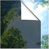 Lifetree Fensterfolie Spiegelfolie Wärmereflektion Selbstklebend Sonnenschutzfolie Wärmegrad Innen&Auße Kontrolle Fensteraufkleber Privatsphäre Anti-UV Fenstertönung Glatt 44.5x200cm Schwarzes-Silber