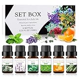 SilverChry Aroma Öl Geschenkset,6x10ml, Lavendel, Süßorange, Pfefferminze, Eukalyptus, Teebaum, Zitronengras,Natur Ätherische Öle Set, Geeignet für Diffusoren und DIY-Kerzen
