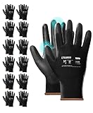 LANON 12 Paar PU Professionelle Arbeitshandschuhe, Mehrzweck Arbeitshandschuhe für Herren, Nahtloser Strick, Schwarz, M/8