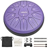 LEKATO Zungentrommel 6 Zoll, Tongue Drum mit 11 Tönen, D-Dur, Legierter Stahl, mit Stoffbeutel, Steel Pan Schlaginstrument für Anfänger, Handpan Drum für Klangheilung Meditation Yoga, Lila
