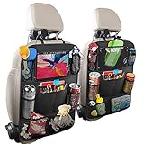 2 Stück Auto Rückenlehnenschutz, Auto Rücksitz Organizer Für Kinder, Autositz Organizer, Ipad/Tablet-Fach, Kick-matten-schutz für Autositz, 600D Oxford Stoff Wasserdicht Rücksitzschoner(Schwarz)