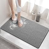 HITSLAM Duschmatte rutschfest, 60x40cm Badewannenmatte rutschfest mit Ablauf, Weiche PVC-Luffa Antirutschmatte Badewanne, Schnell Trocknende Badematte, Grau