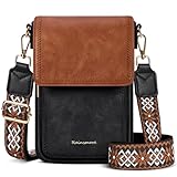 RAINSMORE Handytasche zum Umhängen PU Leder Handy Umhängetasche Damen Klein Handtasche Schultertasche Crossbody Bag Damen Handytasche mit Geldbörse zum Umhängen Schwarz und Braun