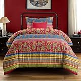 Dreamzie Böhmisch Bettwäsche 135x200cm 2 Teilig Rot Blau Bunt Indischen Boho Bohemian Bettbezüge mit Reißverschluss und 1 Kissenbezug 80x80cm aus 100% Mikrofaser - Zertifiziert Oeko TEX