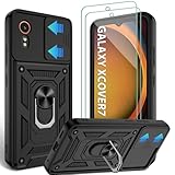 Jshru Handyhülle für Samsung Galaxy XCover 7 Hülle mit 2 Stück Schutzfolie Militärisch Stoßfest Schutzhülle Kameraschutz Schutz,360° Ring Ständer Kratzfest Case für Galaxy XCover7,Schwarz