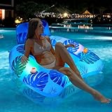 IEEILULU Luftmatratze Pool Erwachsene, Aufblasbare Schwimmsessel Pool mit Lichtern, Sonnendach und 2 Getränkehaltern, Aufblasbarer Float Schwimmsitz für Sommer-Wasserpart (Blau-0)